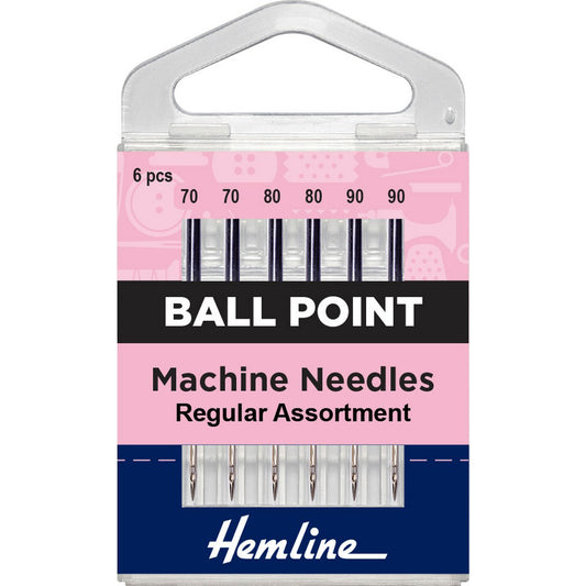 Hemline Ball Point Assortment 2x 70/10, 2x 80/12 & 2x 90/14 Machine Needles 6pcs~