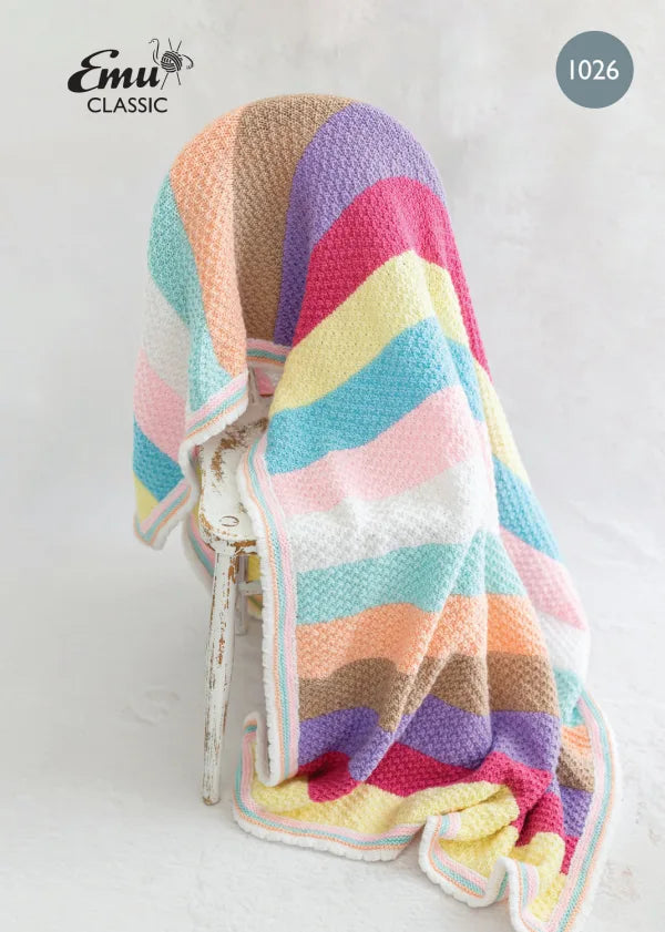 Emu Knitting Pattern Ten Ball Candy Stripe Knitted Blanket