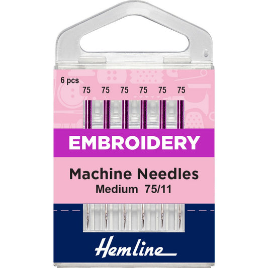 Hemline Embroidery Medium 75/11 Machine Needles 6pcs~