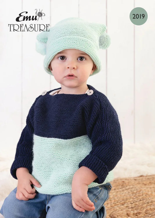 Emu Knitting Pattern Two Tone Baby Jumper And Hat  DK (2019)