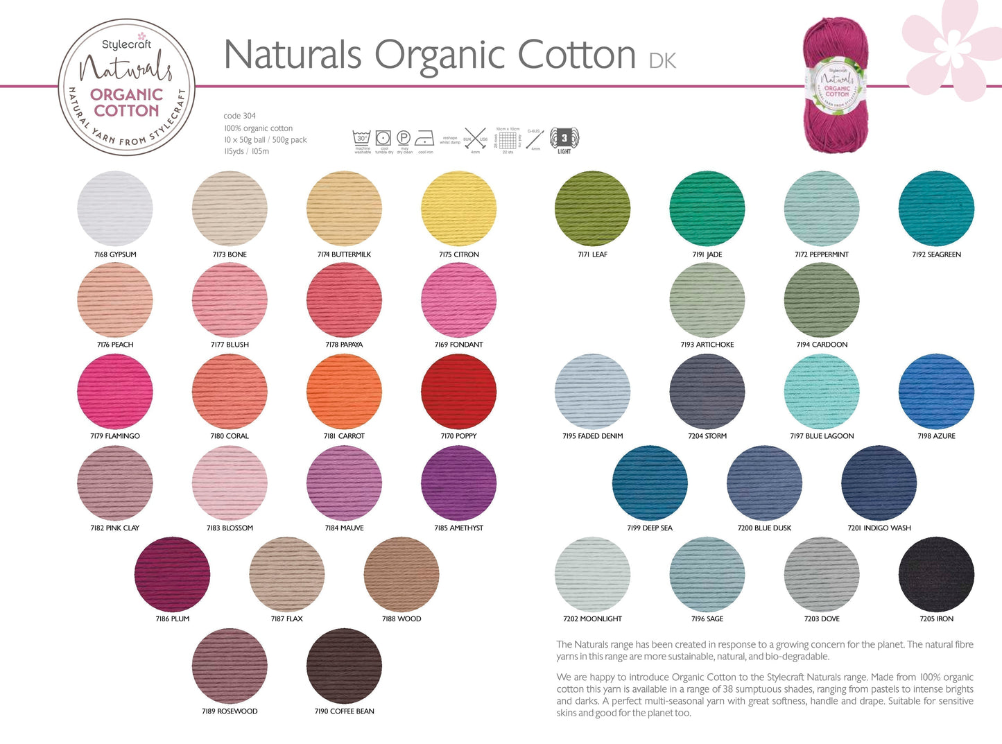 Stylecraft Naturals Organic Cotton Double Knit - 7179 Flamingo