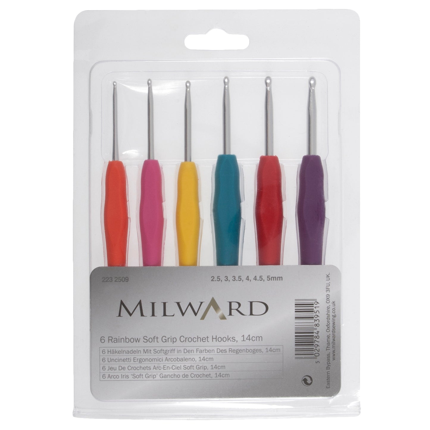 Milward 6 Rainbow Soft Grip Crochet Hooks 14cm