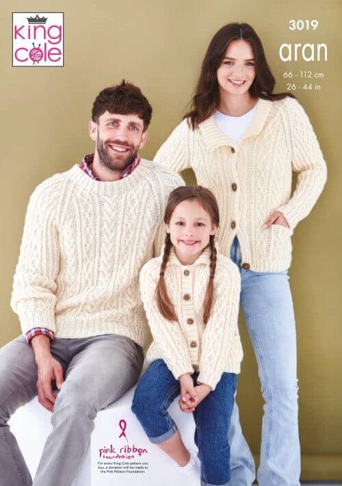 King Cole 3019 For All The Family Jumper and Cardigan Aran