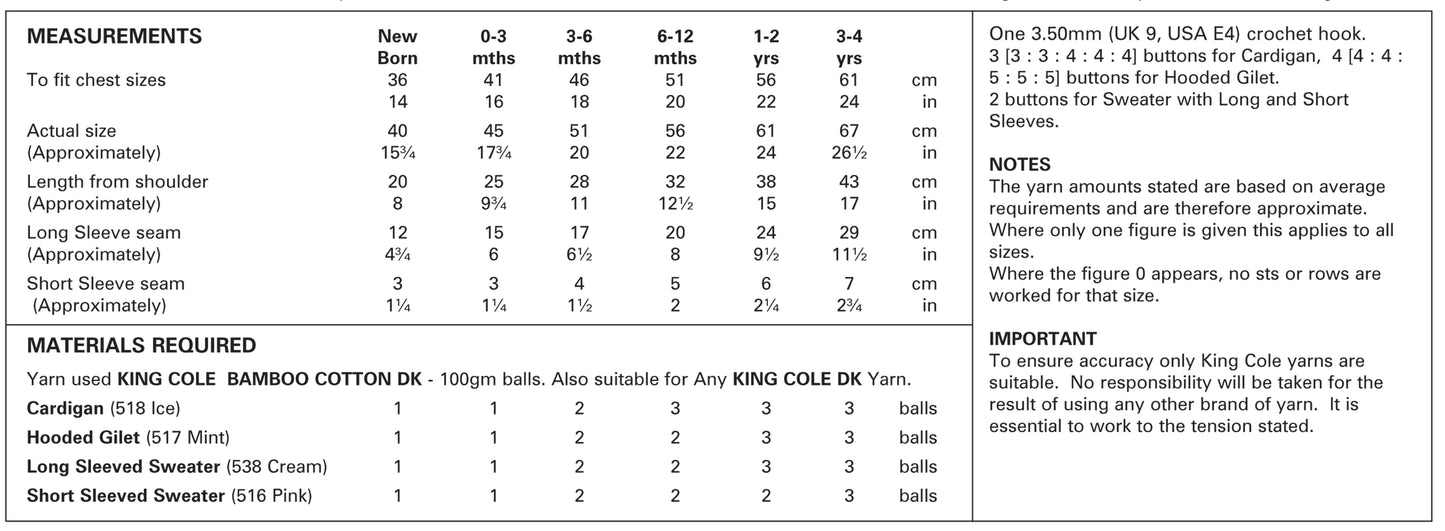 King Cole 3478 Crochet Cardigan, Hooded Gilet , Long and Short Sleeved Sweater