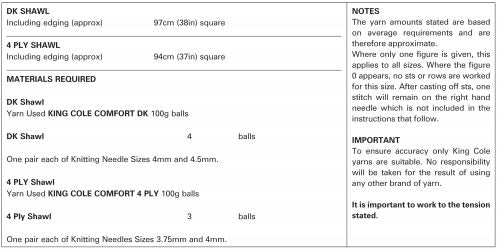 King Cole 3507 Shawls Double Knit and 4ply