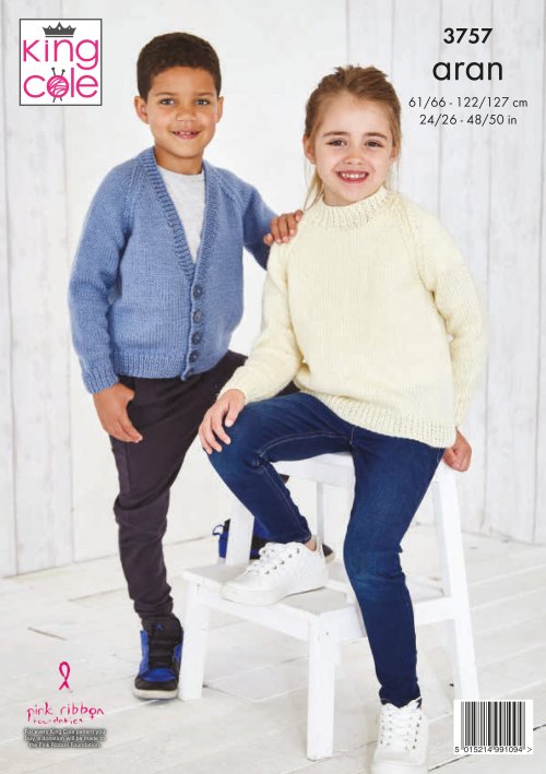 King Cole 3757 - Aran - Cardigan and Sweater for Adults and Children