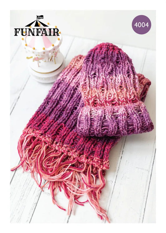 Emu Knitting Pattern Hat And Fringed Scarf Set DK (4004)