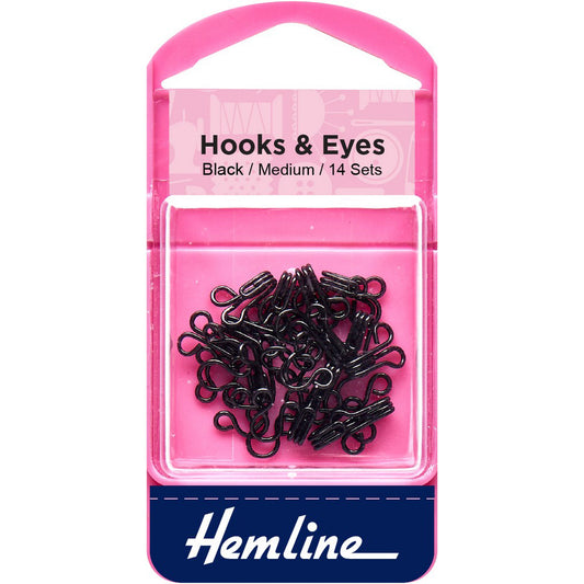 Hemline Hooks & Eyes Size 2 - Black - 14 Sets~