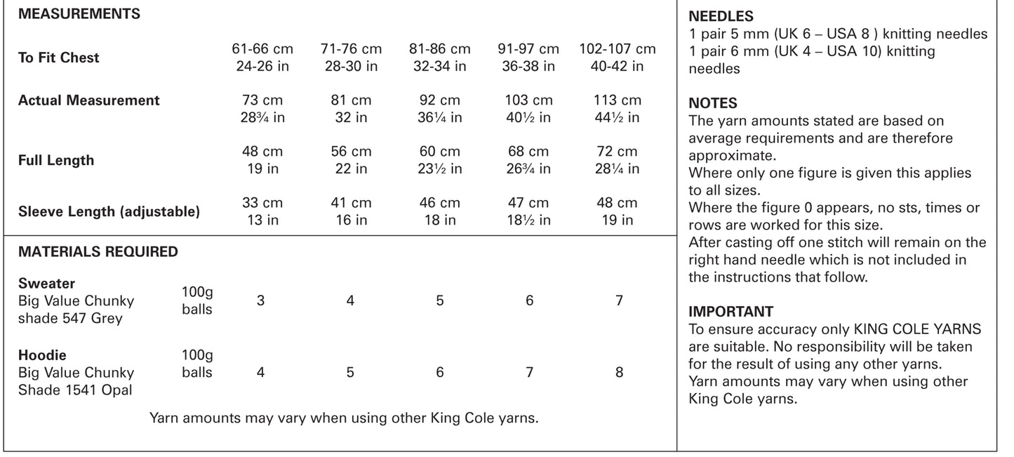 King Cole 4087 Sweater and Hoodie Pattern