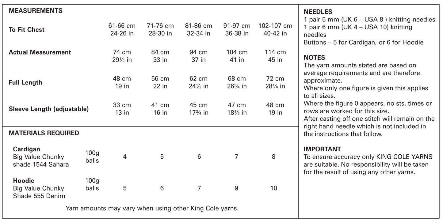 King Cole 4088 Cardigan and Hoodie Pattern