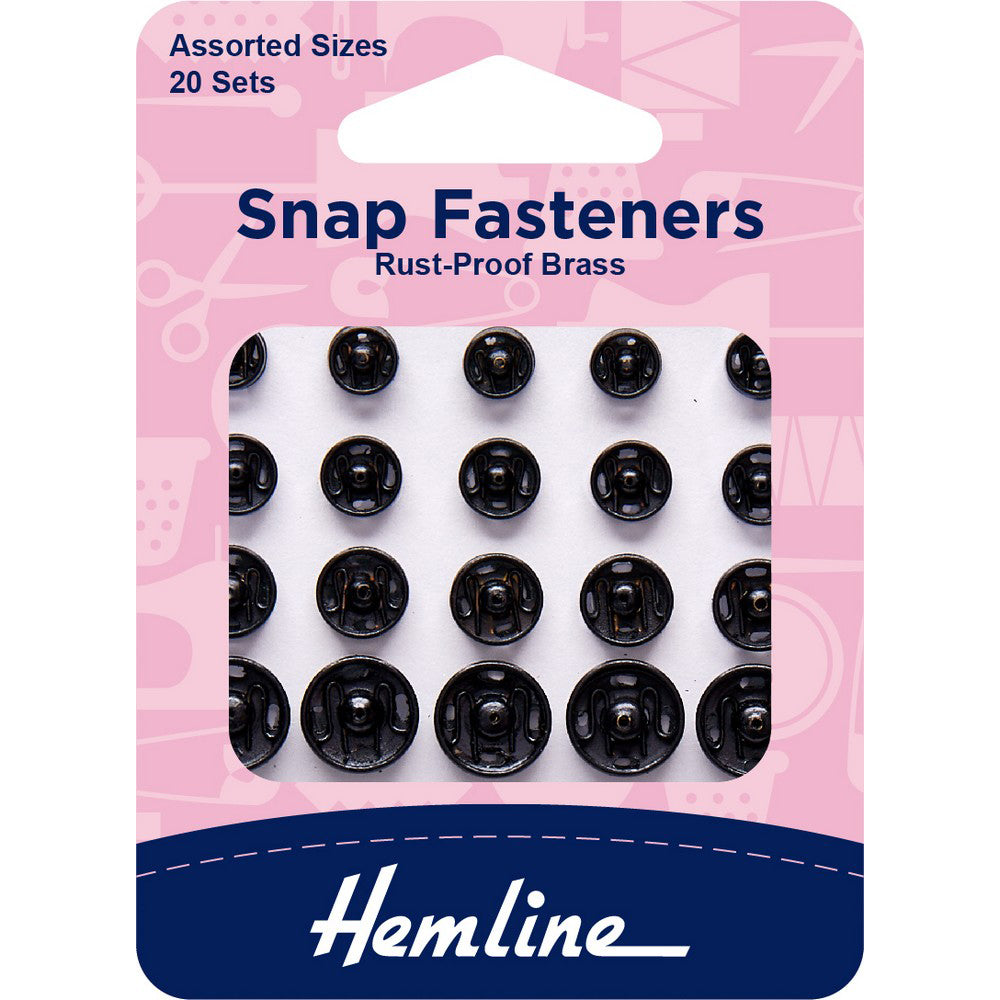 Hemline Snap Fasteners Assorted Sizes - Black - 20 Sets