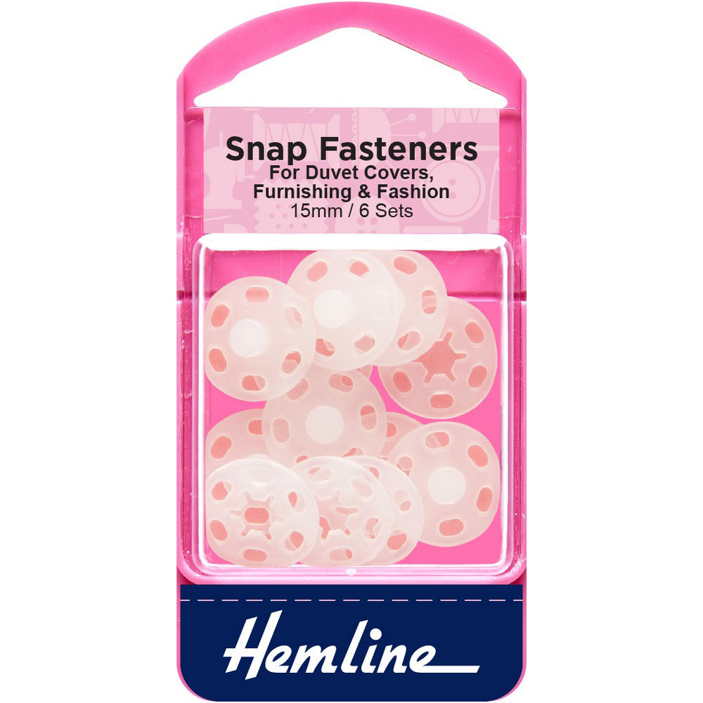 Hemline Snap Fasteners 15mm - Clear Plastic - 6 Sets