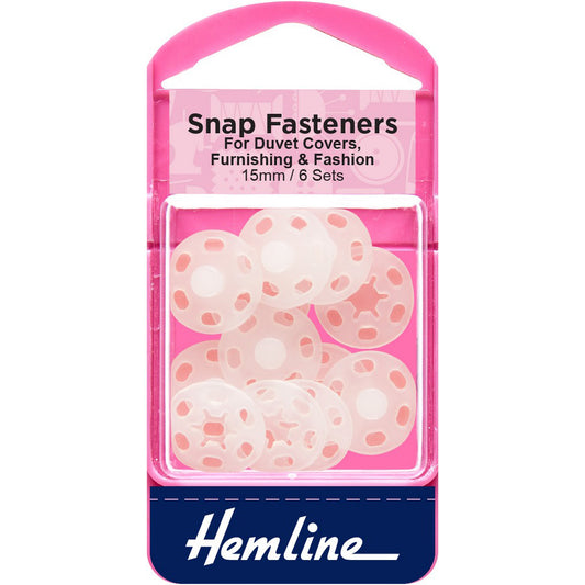 Hemline Snap Fasteners 15mm - Clear Plastic - 6 Sets