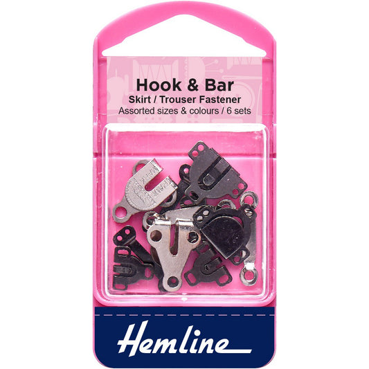 Hemline Hook & Bar Assorted Sizes - Black/Nickel - 6 Sets~