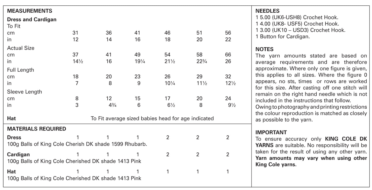 King Cole 4416 Crochet Dress, Cardigan and Hat