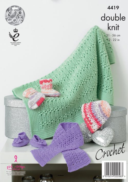 King Cole 4419 Crochet Hat, Scarf, Shoes, Socks & Blanket