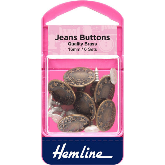 Hemline Jeans Buttons 16mm - Bronze - 6 Sets~