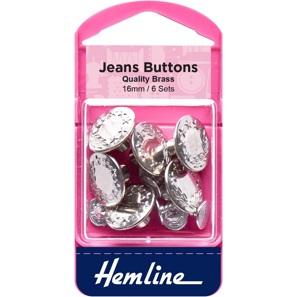 Hemline Jeans Buttons 16mm - Nickel - 6 Sets~