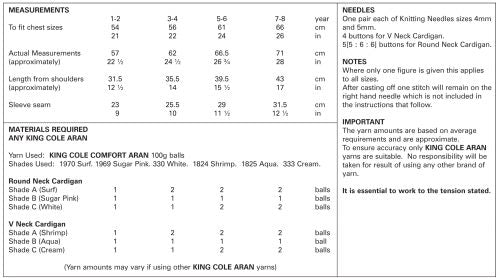 King Cole 4752 Childs Cardigan Pattern