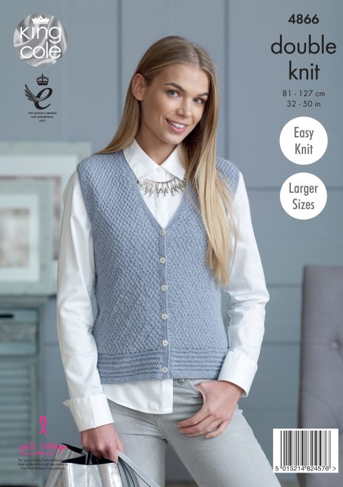 King Cole 4866 Ladies Cardigan and Waistcoat Includes Larger Sizes