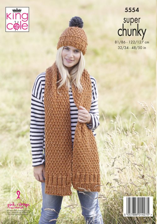 King Cole 5554 Cardigan ,Hat and Scarf - Super chunky