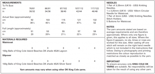 King Cole 5611 Adult Slipover and Waistcoat Includes Larger Sizes