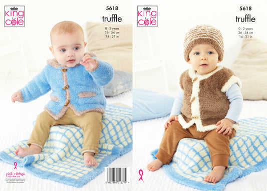 King Cole 5618 Pram Blanket, Cardigan, Hooded Top, Hat and socks