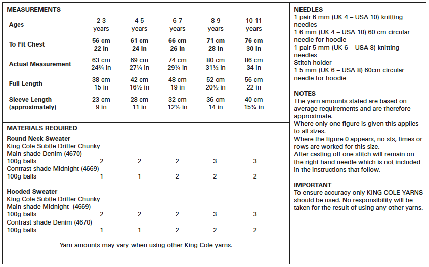 King Cole 5680 Sweater and Hooded Sweater Pattern