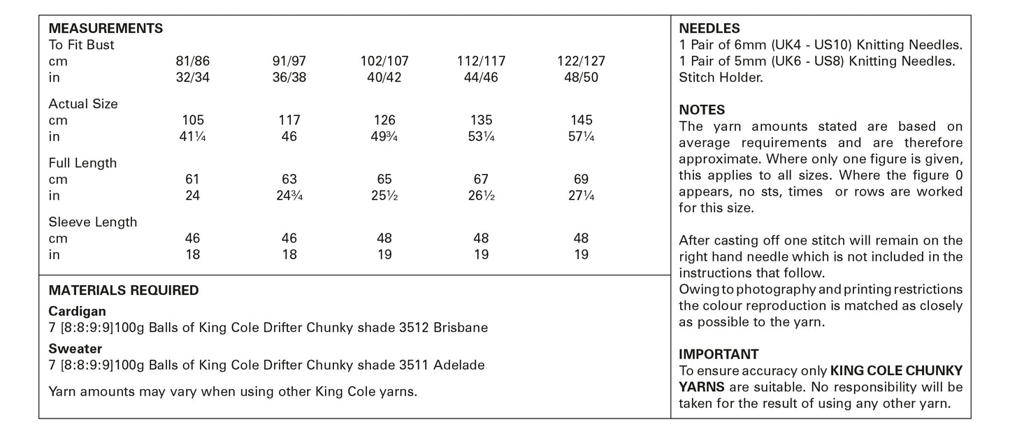King Cole 5822 Adults Sweater and Cardigan Pattern