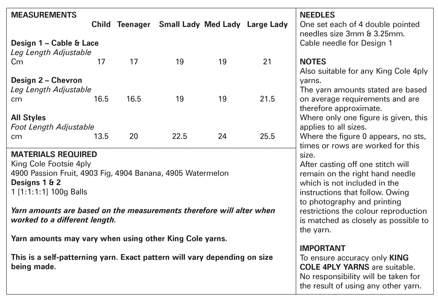 King Cole 5824 Sock Pattern