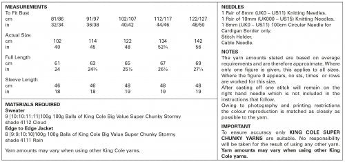 King Cole 5842 Edge to Edge Jacket and Sweater - Super Chunky