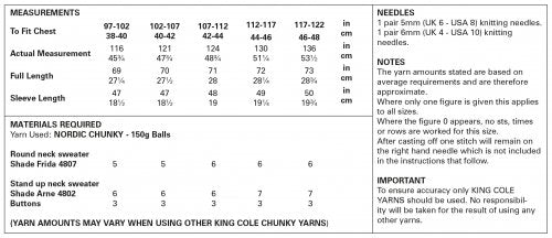 King Cole 5910 - Chunky - Men's Round and Stand-up Neck sweater Easy to Knit