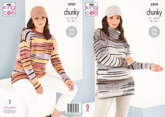 King Cole 5929 Ladies Longline Cowl Neck and Round Neck Jumpers