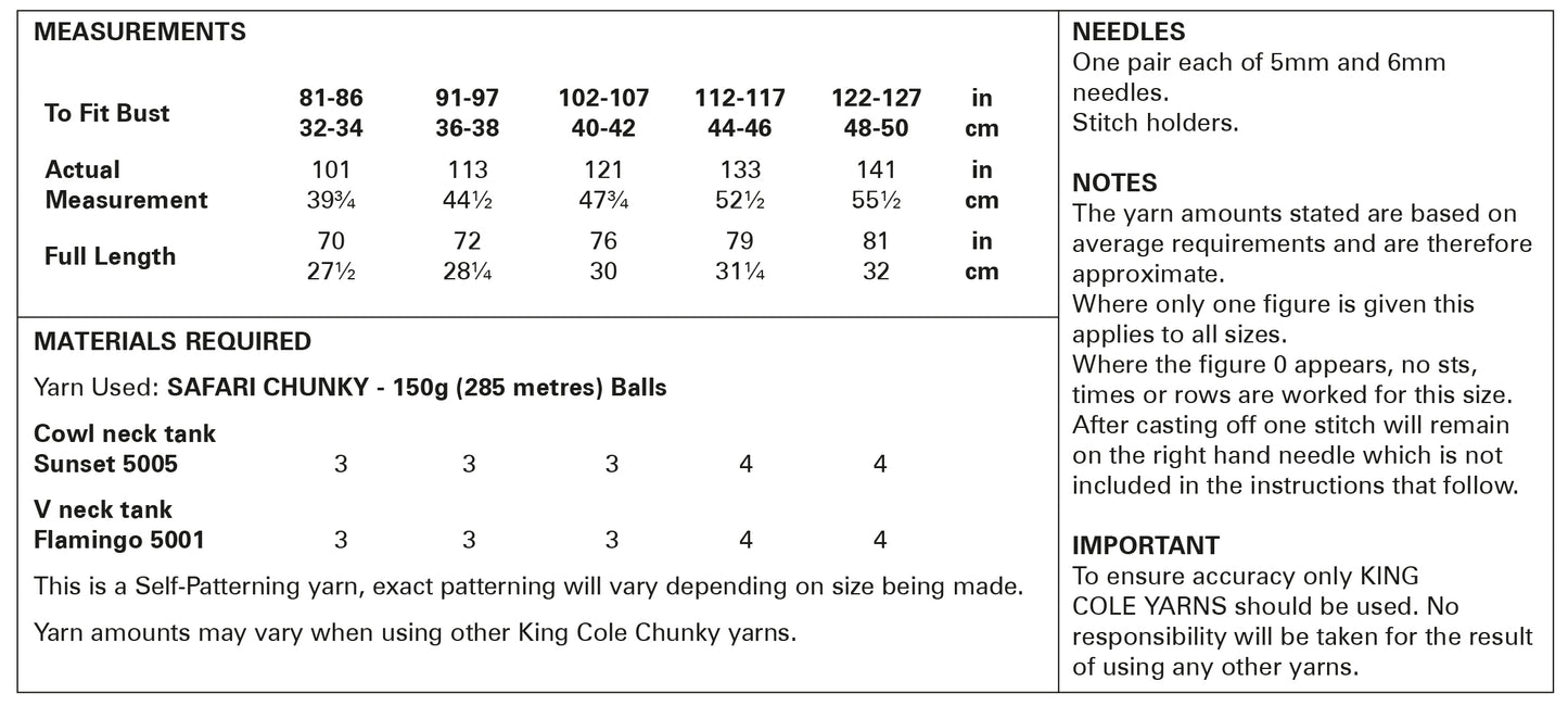 King Cole 5931 Ladies Cowl and V-neck Tank