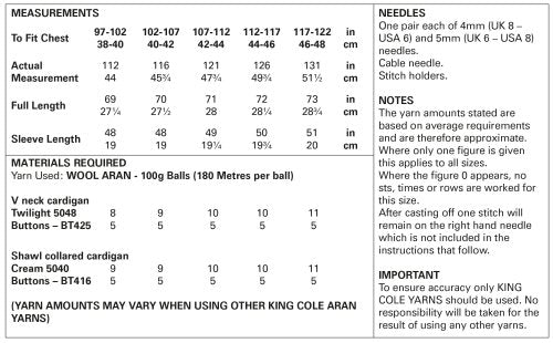 King Cole 5960 Mens V-Neck and shawl Collared Cardigans