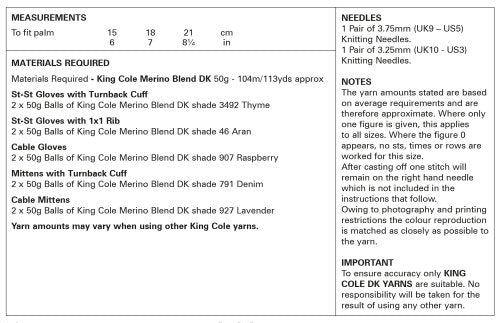 King Cole 5969 Adults Gloves and Mittens