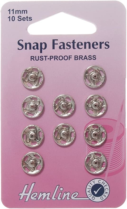 Hemline Sew On Snap Fasteners 11mm: Nickel/Silver