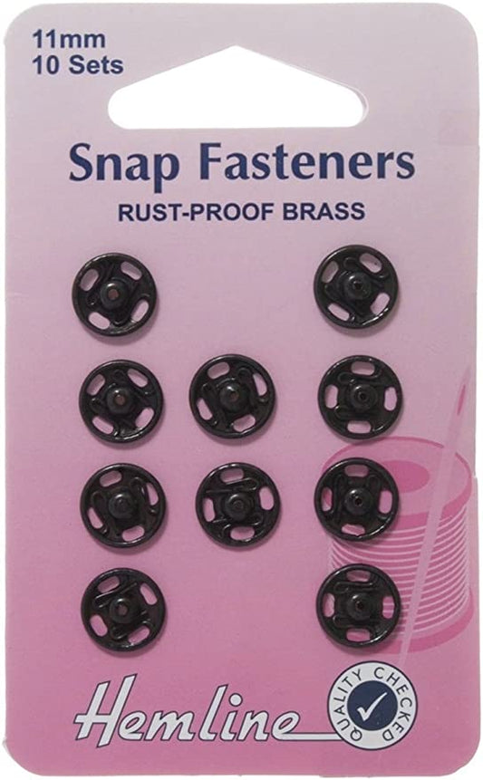 Hemline Sew On Snap Fasteners 11mm: Black