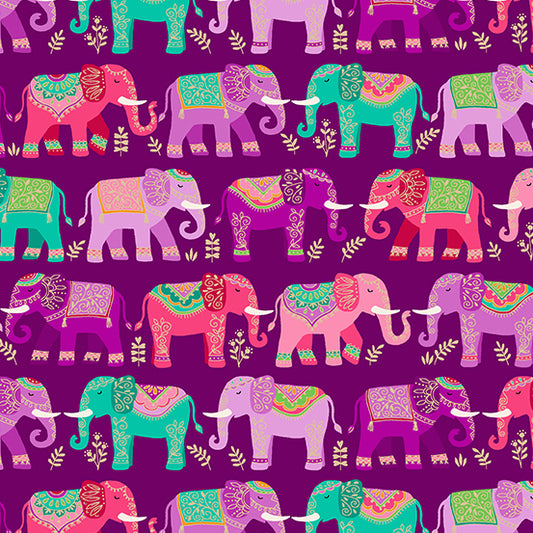 100% Cotton Jaipur Elephants By Makower