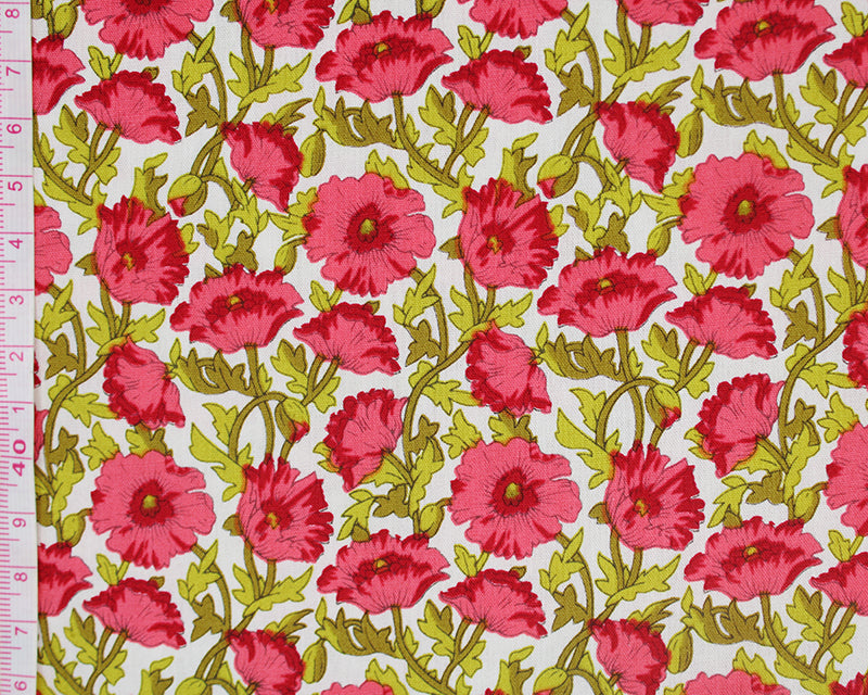 100% Cotton Poplin - Morris Poppies - Red