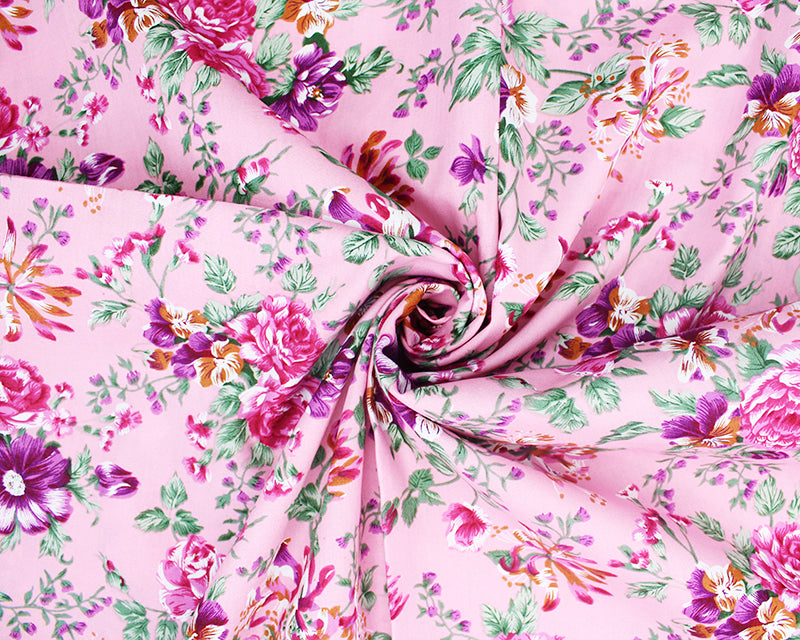 100% Cotton Poplin - Abstract Flowers - Rose