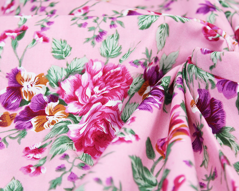 100% Cotton Poplin - Abstract Flowers - Rose