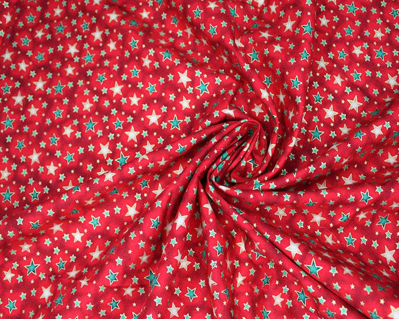 100% Cotton Shining Stars Red