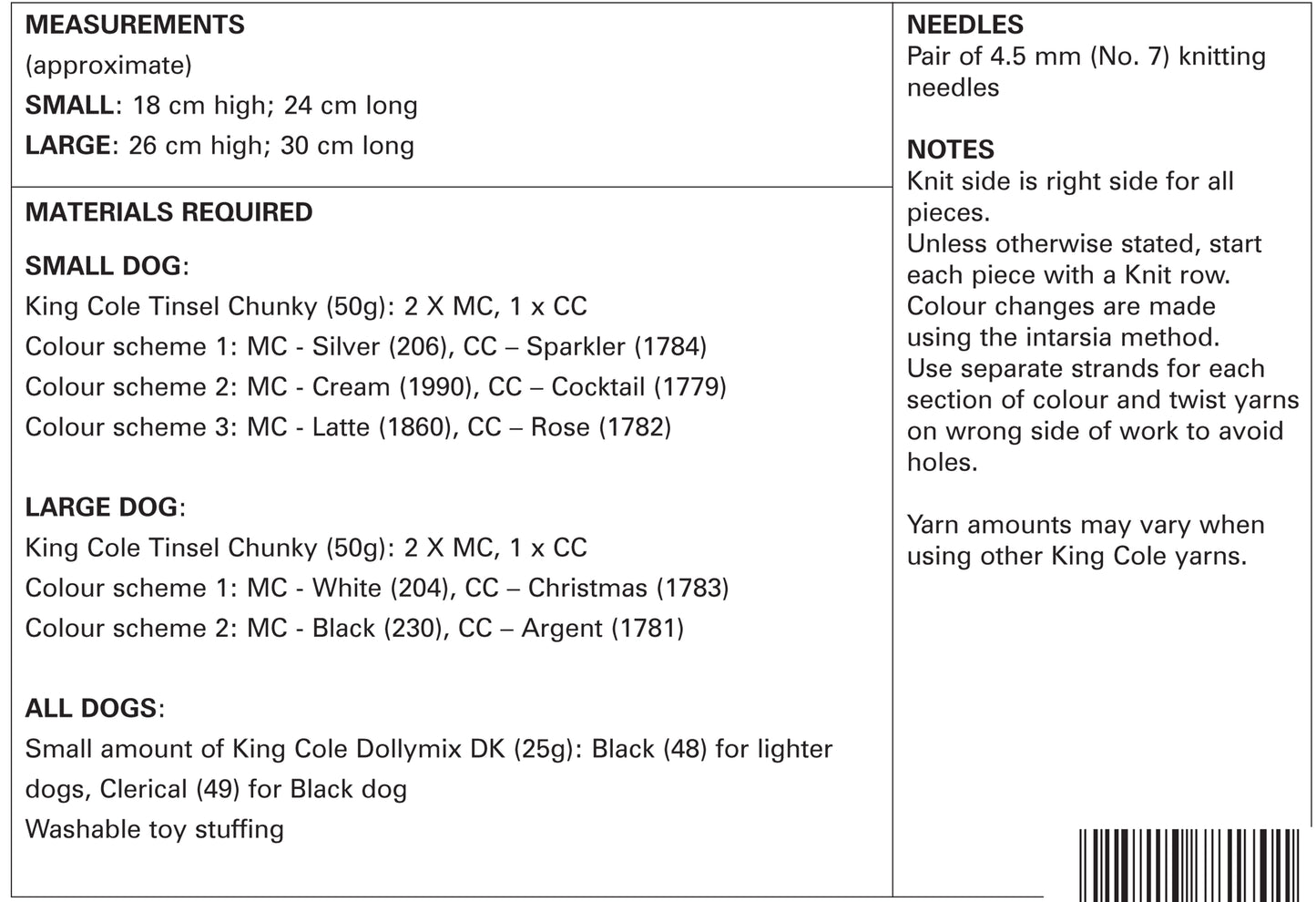 King Cole 9056 Westie Style Dog Pattern