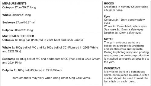 King Cole 9076 Crochet Sea life Animals - Yummy