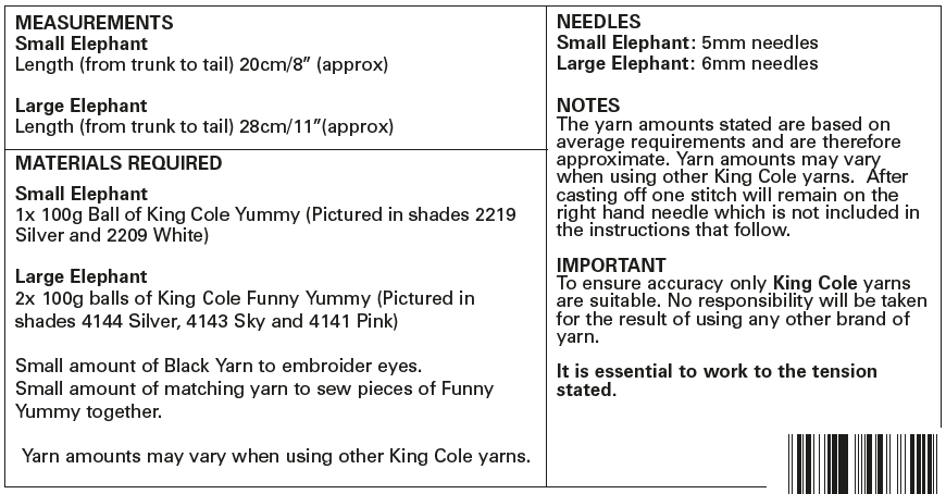 King Cole 9109 Elephant Pattern