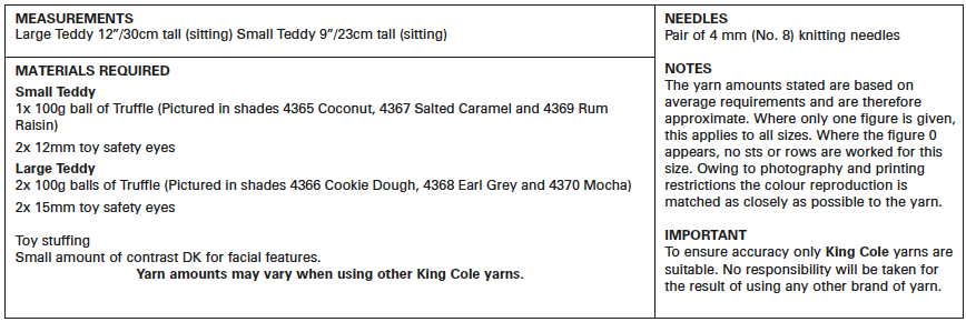 King Cole 9134 Teddy Pattern