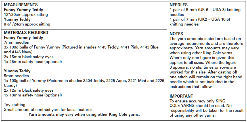 King Cole 9137 Teddy Pattern