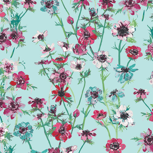 100% Premium Cotton - Anemone (aqua)