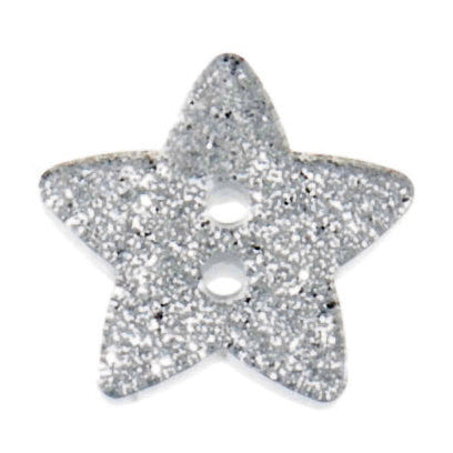 Glitter Star Buttons - Bright Silver 18mm